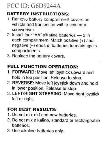 Radio Control Toy Vehicle RX User Manual