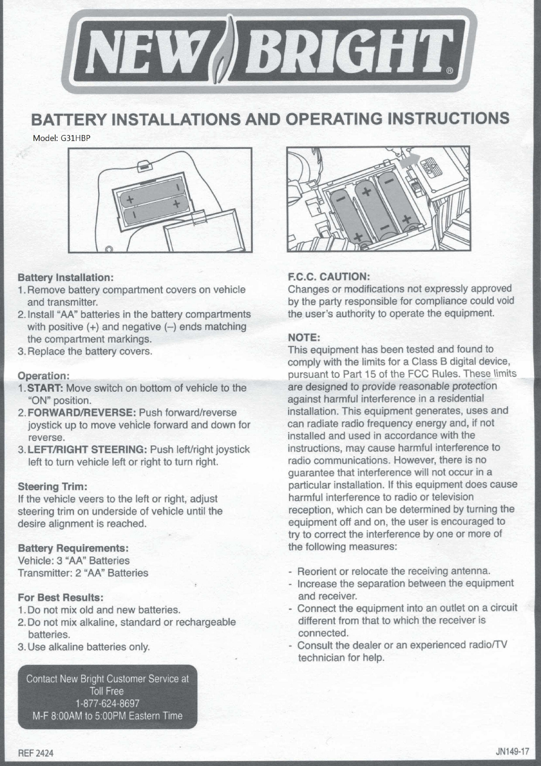 Page 1 of New Bright Co G31HBP Toy Transmitter User Manual 2460  jpg