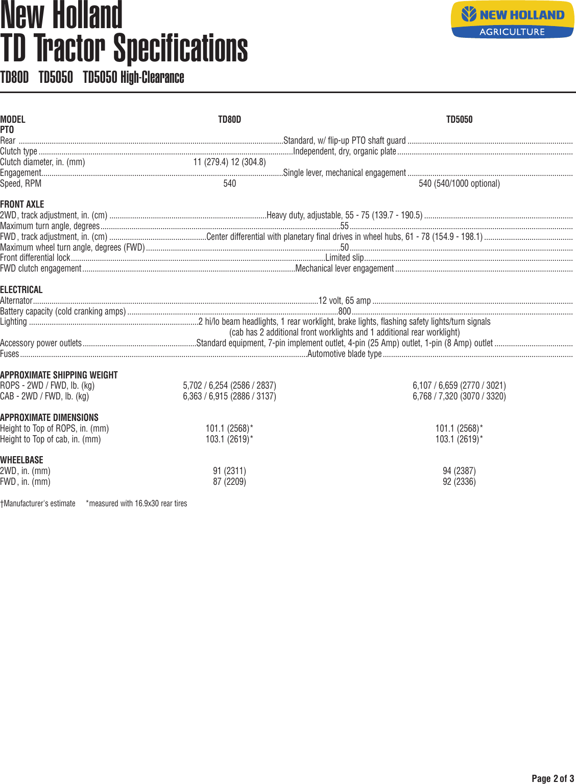 Page 2 of 3 - New-Holland New-Holland-Td5050-Users-Manual- NH Spec Sheet Master_4col(vert)  New-holland-td5050-users-manual