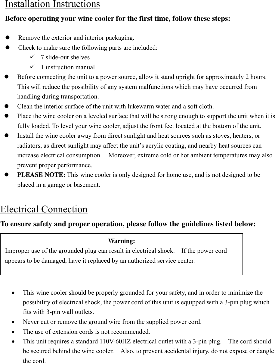 Page 3 of 5 - Newair Newair-Thermoelectric-Wine-Cooler-Aw-210Ed-Users-Manual-  Newair-thermoelectric-wine-cooler-aw-210ed-users-manual