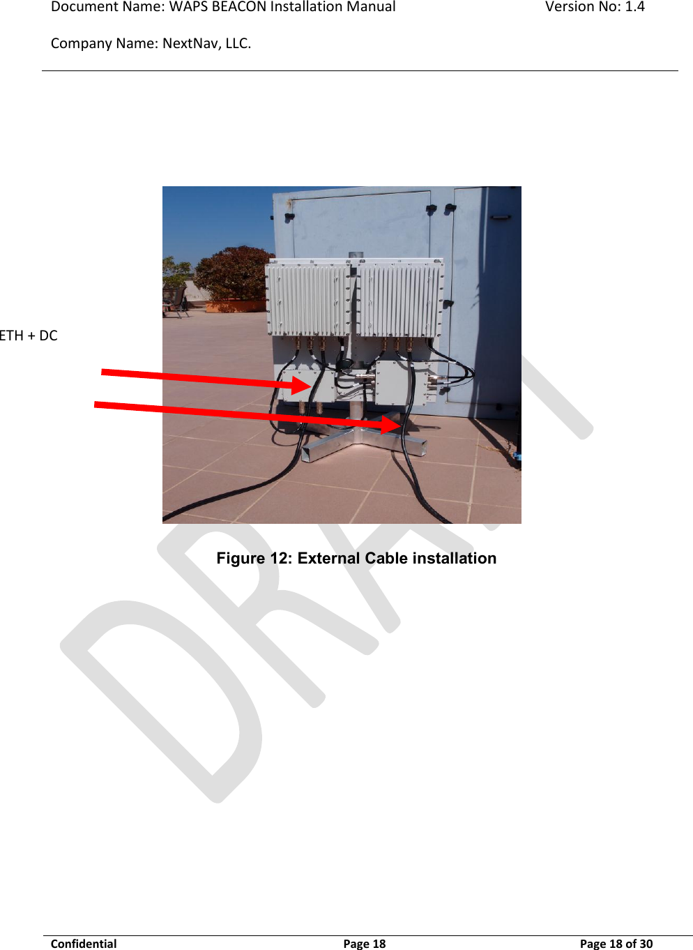 Document Name: WAPS BEACON Installation Manual Version No: 1.4 Company Name: NextNav, LLC.  Confidential  Page 18 11-Sep-12 Page 18 of 30               Figure 12: External Cable installation ETH + DC 