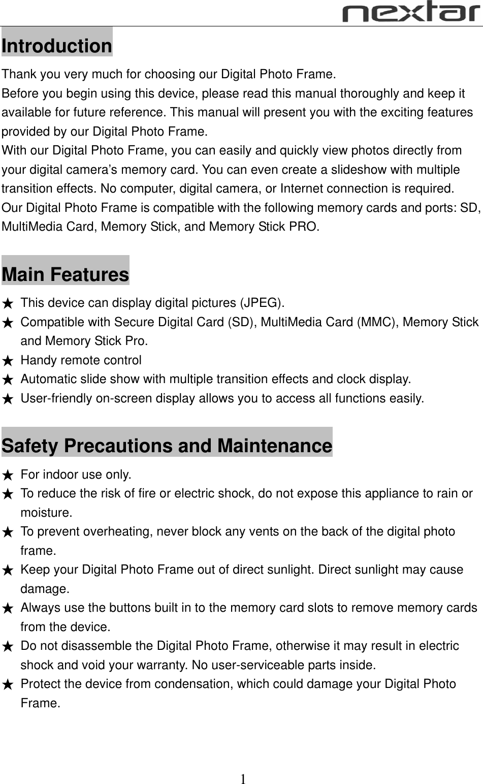 Page 2 of 8 - Nextar Nextar-N7-110-Users-Manual N7-110 Manual