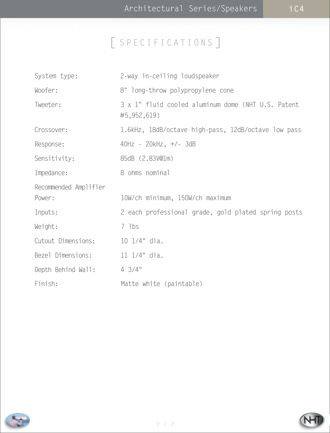 Page 2 of 2 - Nht Nht-Architectural-Series-Ic4-Users-Manual-  Nht-architectural-series-ic4-users-manual