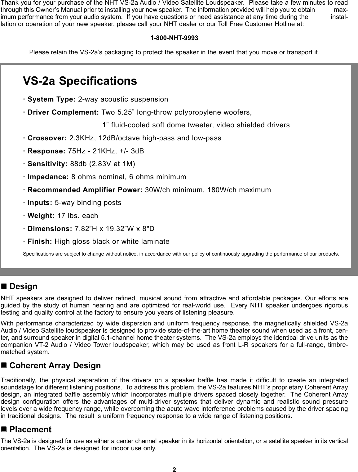 Page 2 of 7 - Nht Nht-Vintage-Vs-2A-Users-Manual- Vs2aman Nht-vintage-vs-2a-users-manual