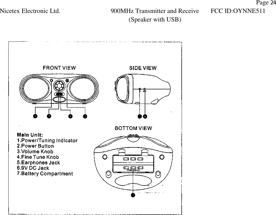                Page 24 Nicetex Electronic Ltd. 900MHz Transmitter and Receive (Speaker with USB) FCC ID:OYNNE511   