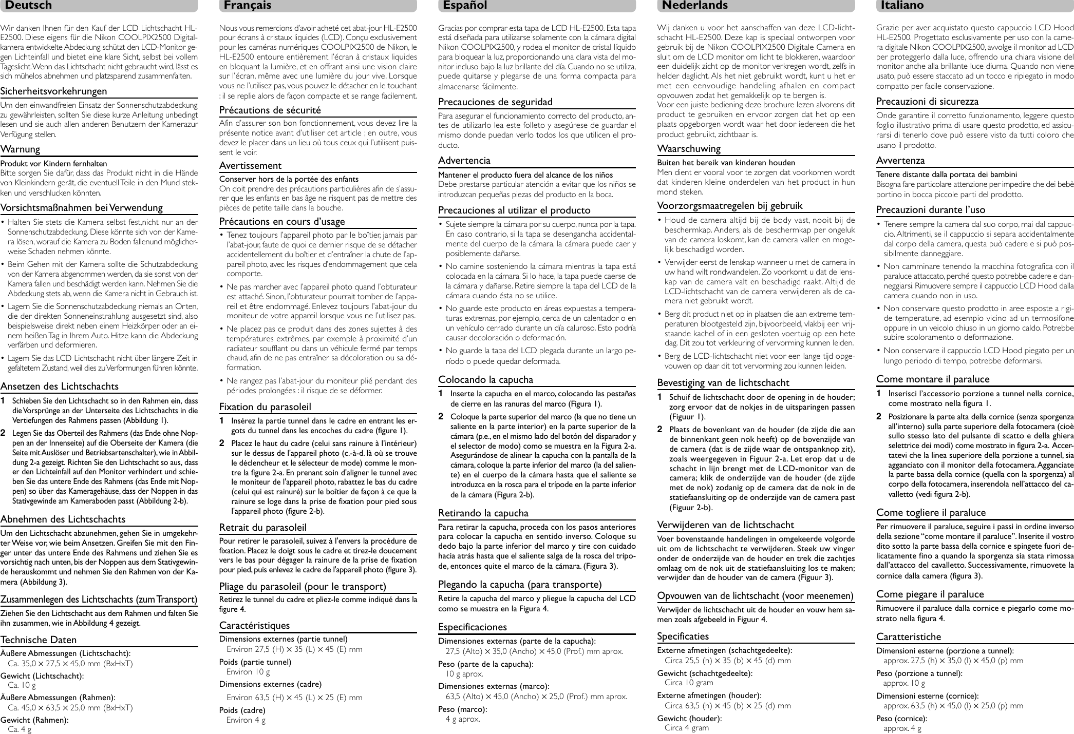 Page 2 of 2 - Nikon Nikon-Hl-E2500-Lcd-Hood-2500-Owner-S-Manual