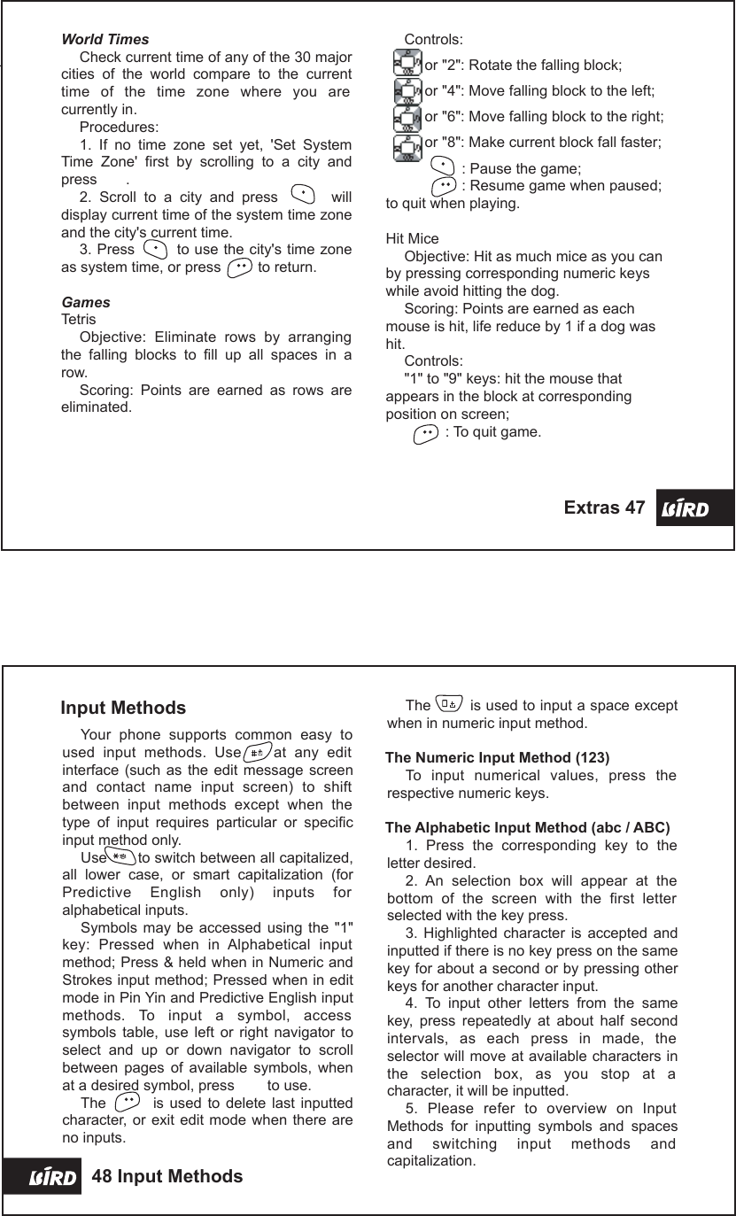 Page 4 of Ningbo Bird S198P Dual Band GSM Mobile Phone User Manual Part 4