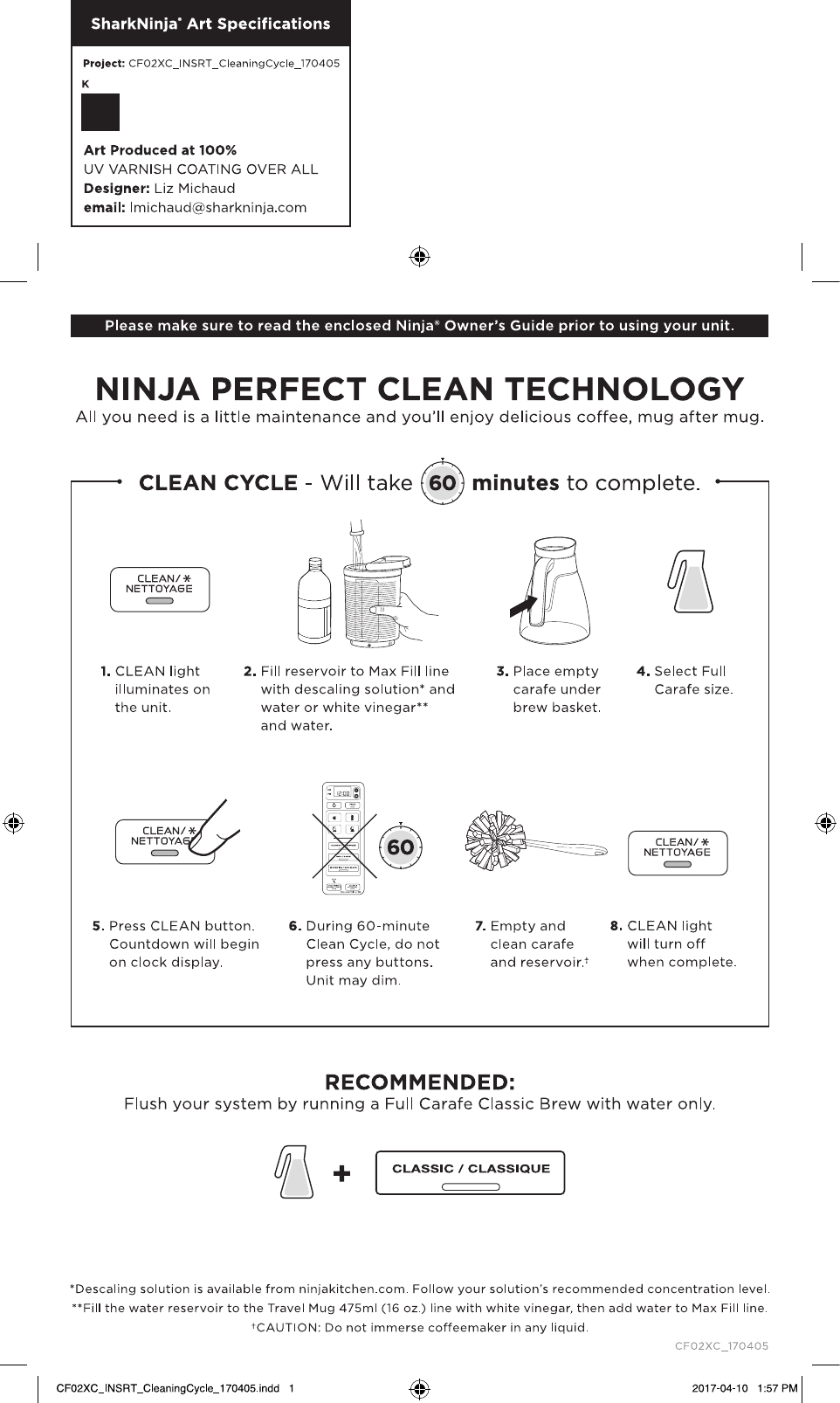 Ninja Cf02xc Insrt Cleaningcycle 170405 Coffee Bar Cleaning Cycle Instructions Cf020 Series 60 Minute Cf021