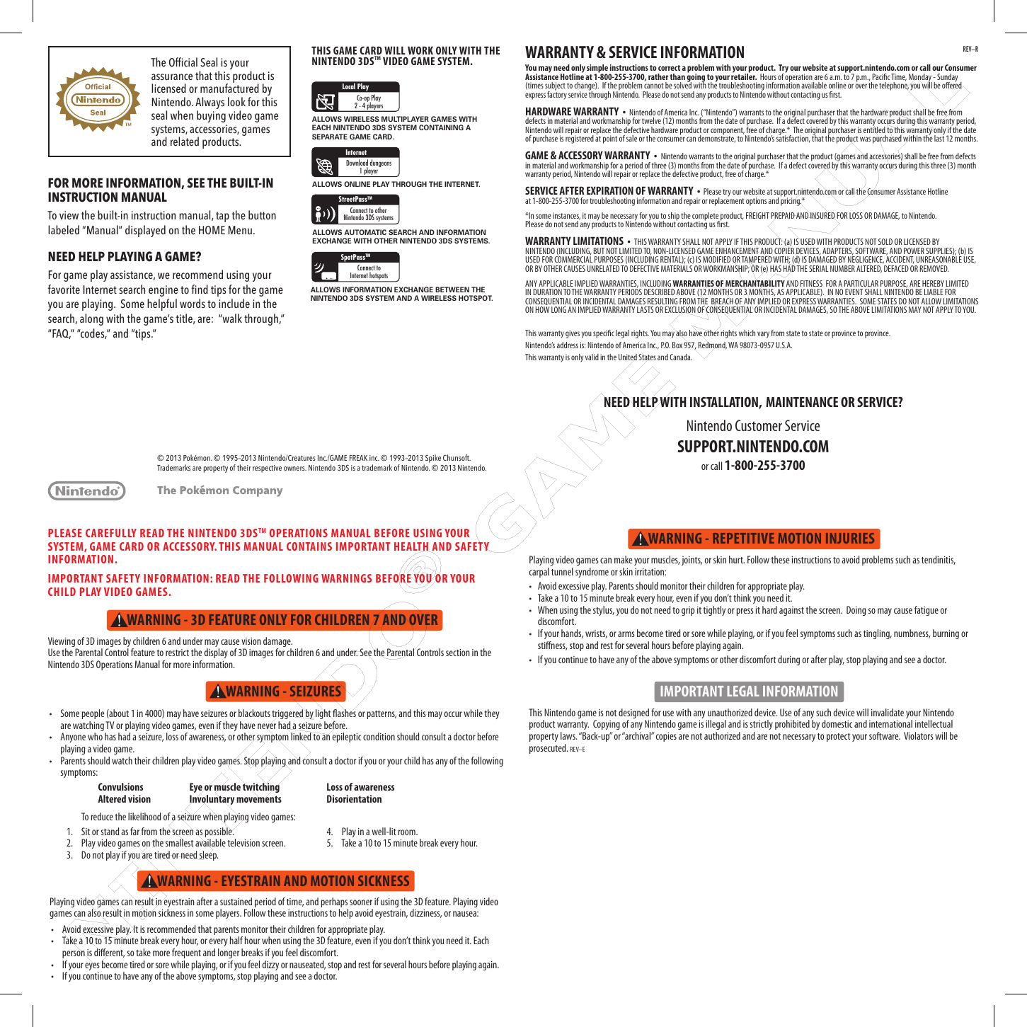 Page 2 of 2 - Nintendo Nintendo-Nintendo-Pokemon-Mystery-Dungeon-Gates-To-Infinity-45496742379-Users-Manual-  Nintendo-nintendo-pokemon-mystery-dungeon-gates-to-infinity-45496742379-users-manual