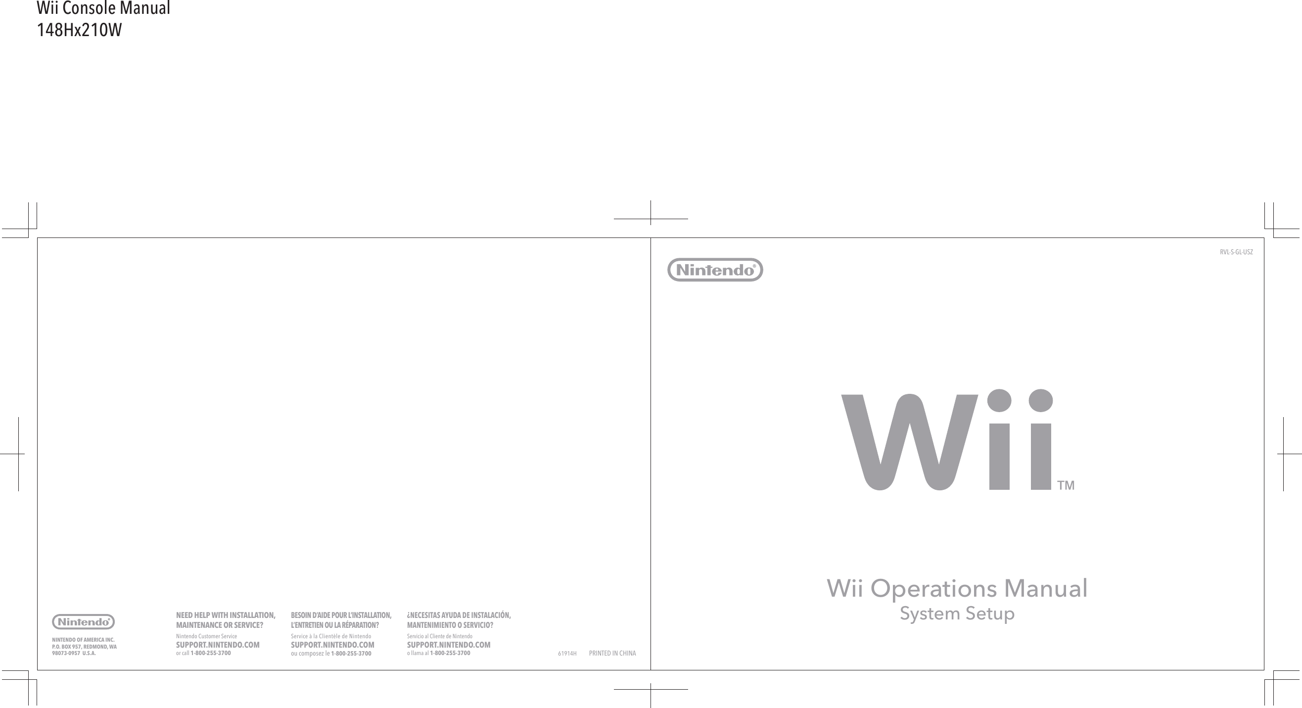 Nintendo Wii Rvl 001 System Setup Operation Manual P0_0CoversH