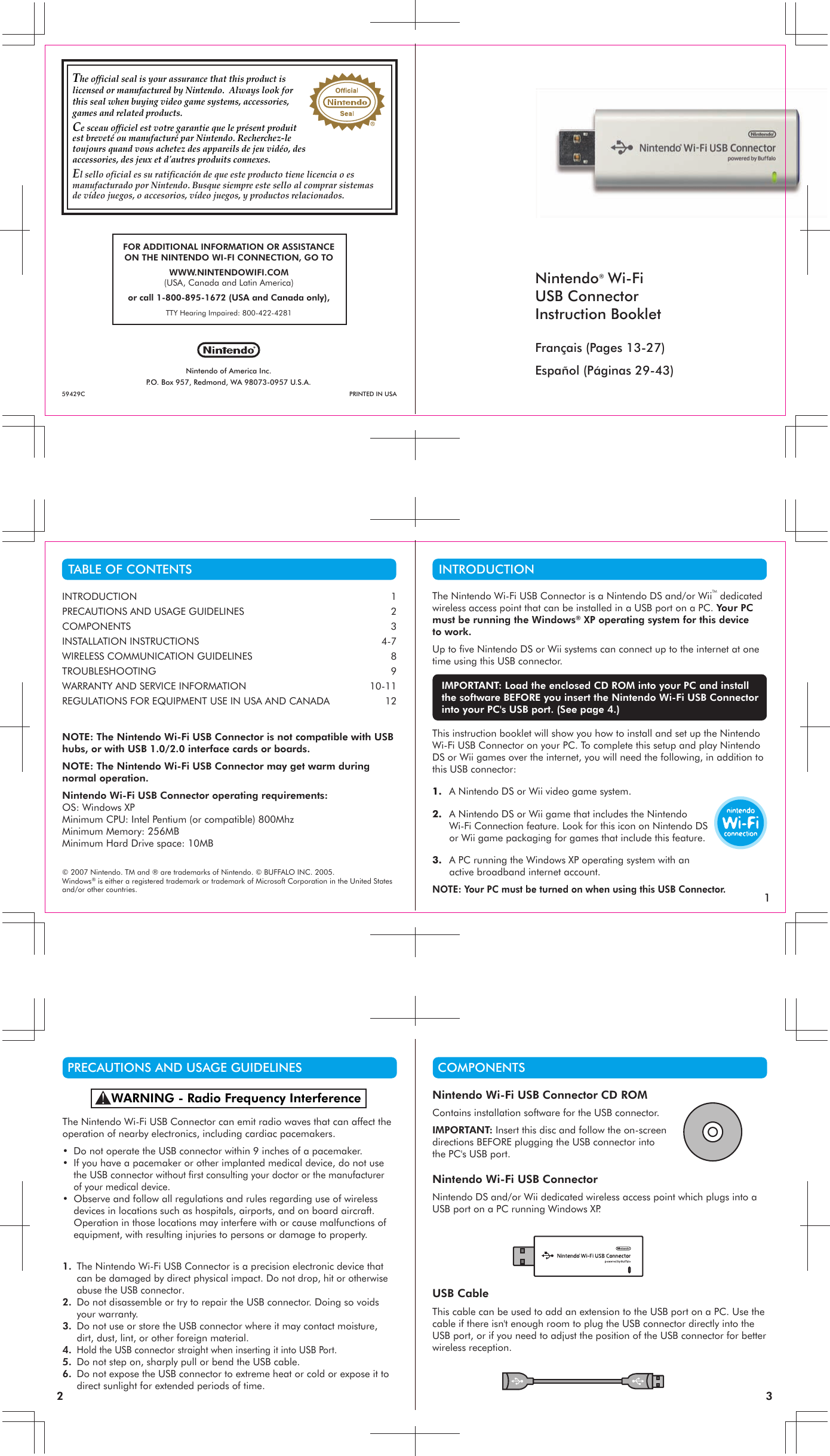 Page 1 of 3 - Nintendo Nintendo-Wii-Wi-Fi-Usb-Connector-able-Instruction-Book- USBppCov_3revB  Nintendo-wii-wi-fi-usb-connector-able-instruction-book