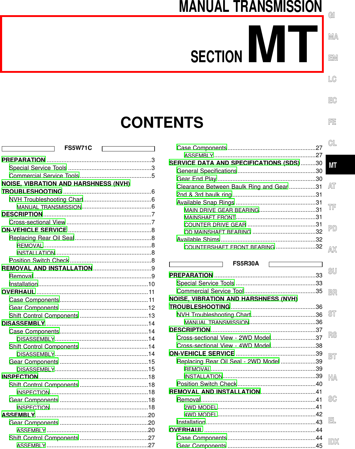 2000 NISSAN XTERRA MANUAL visual data 2