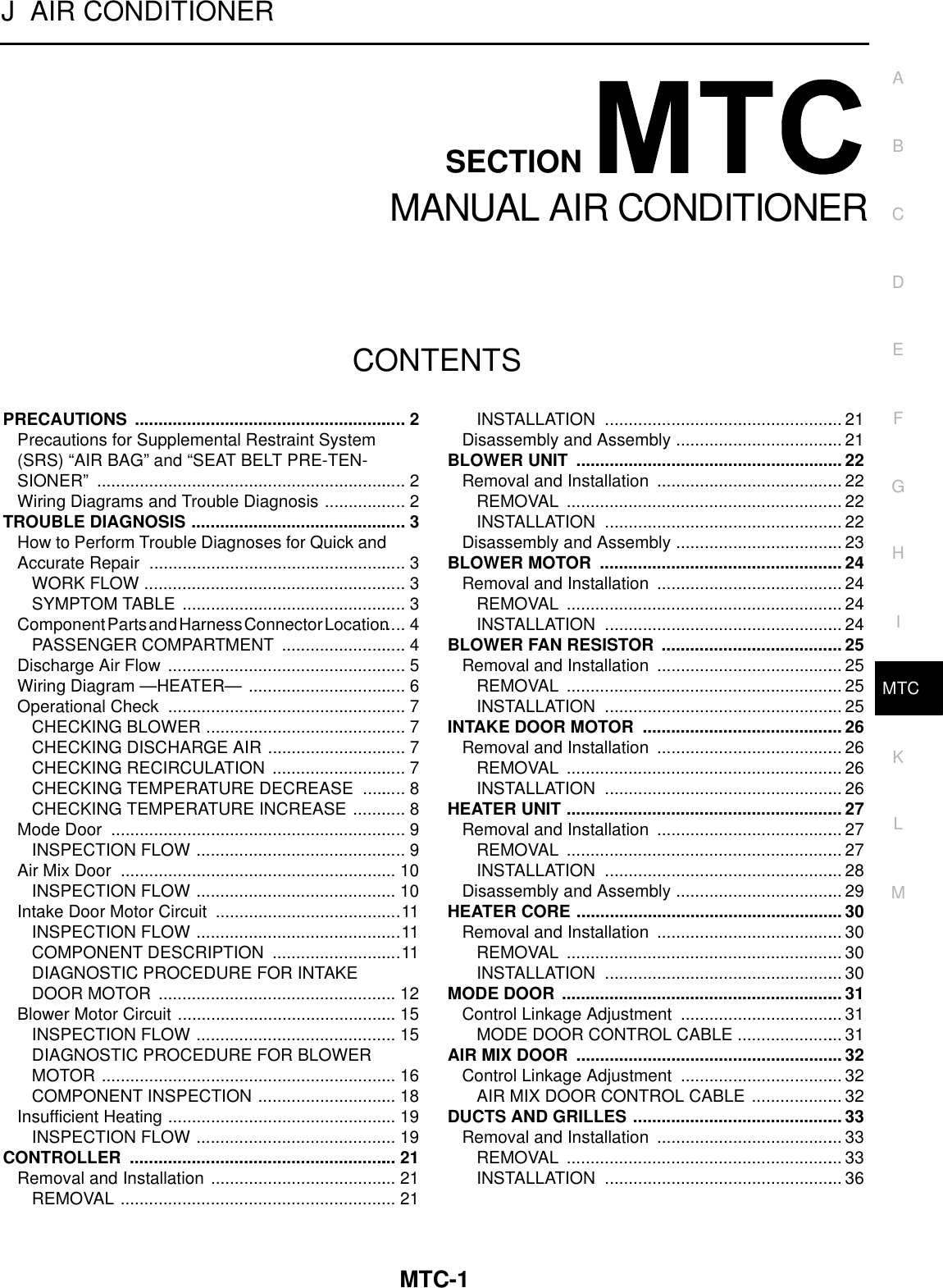 Nissan 2004 X Trail Owners Manual MTC