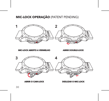 30MIC-LOCK OPERAÇÃO (PATENT PENDING)MIC-LOCK ABERTO A VERMELHO ABRIR O CAM-LOCK ABRIR DOUBLE-LOCK DESLIZAR O MIC-LOCK 1 234