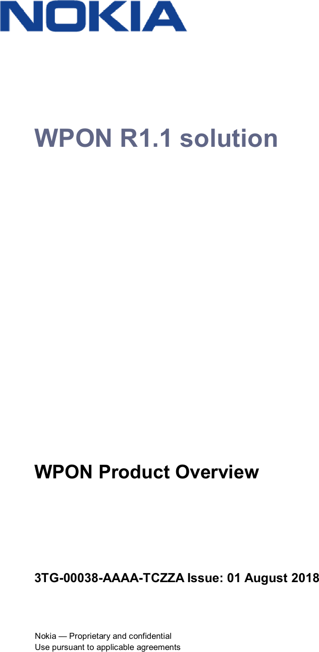 Page 1 of Nokia Bell 7577WPONAPAC WPON User Manual WPON Product Overview