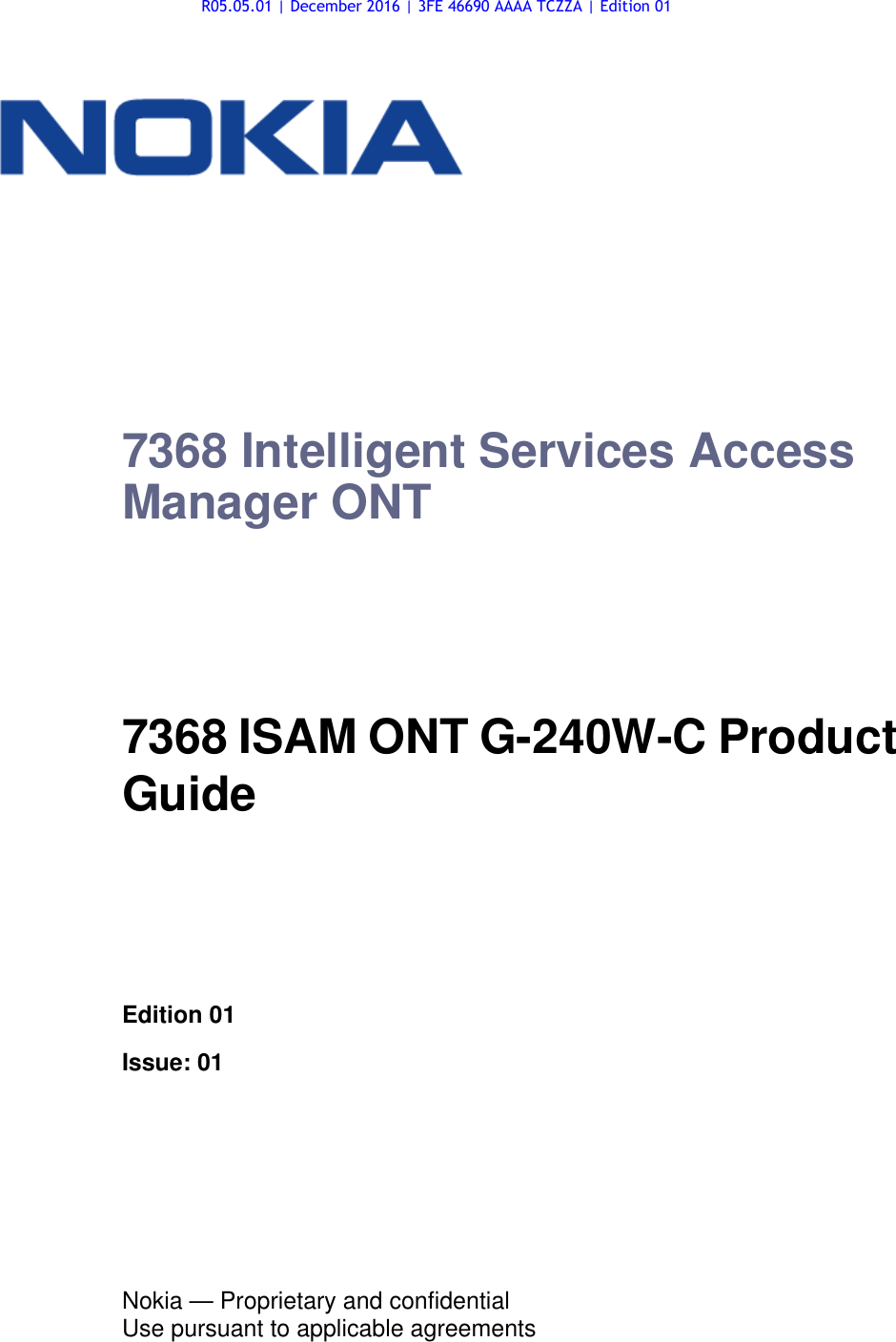 Page 1 of Nokia Bell G240W-C GPON ONU User Manual 7368 ISAM ONT G 240W B Product Guide