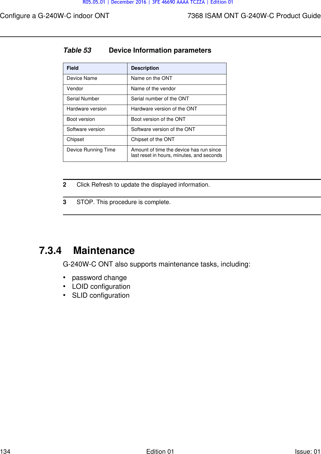 Page 134 of Nokia Bell G240W-C GPON ONU User Manual 7368 ISAM ONT G 240W B Product Guide