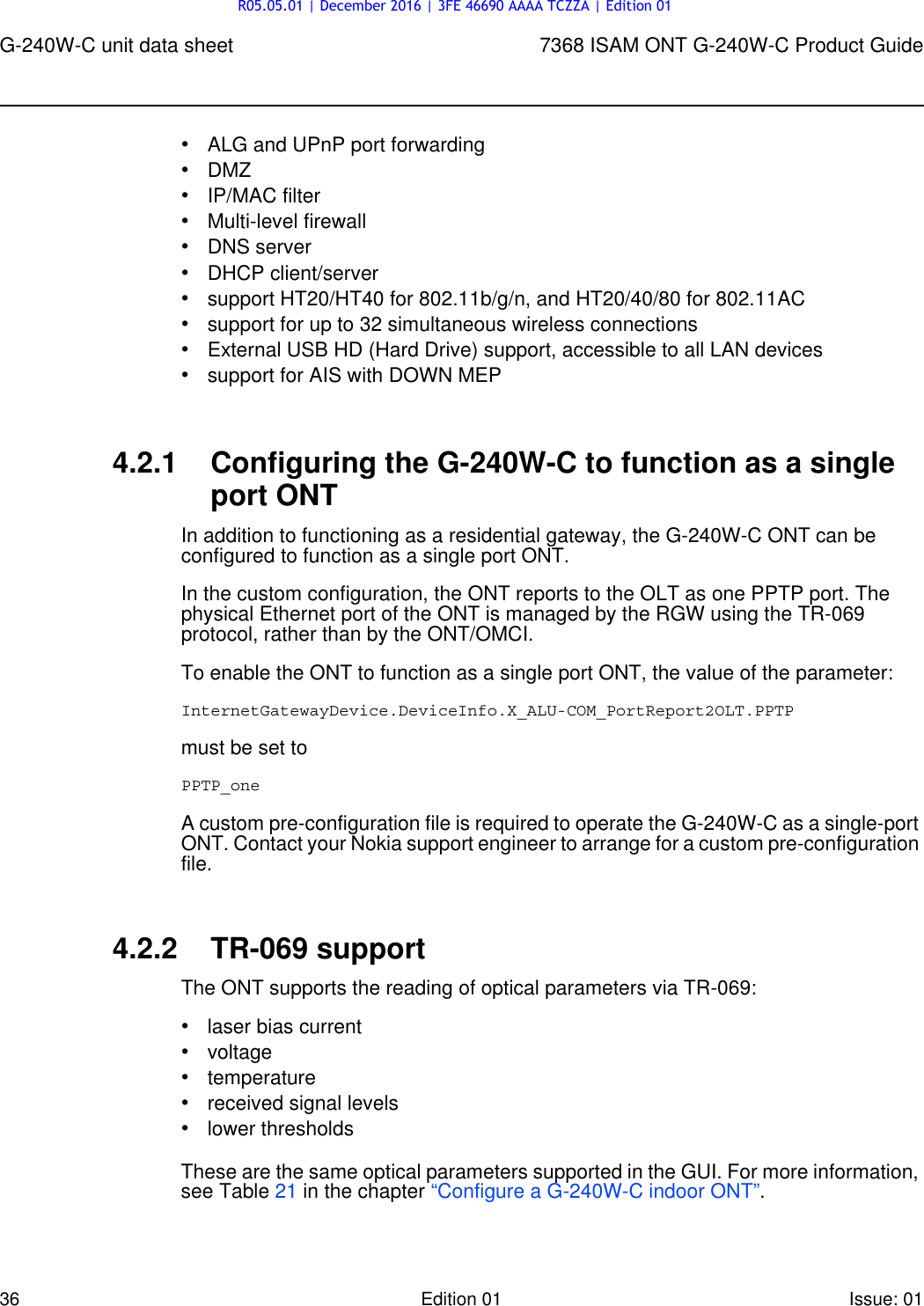 Page 36 of Nokia Bell G240W-C GPON ONU User Manual 7368 ISAM ONT G 240W B Product Guide