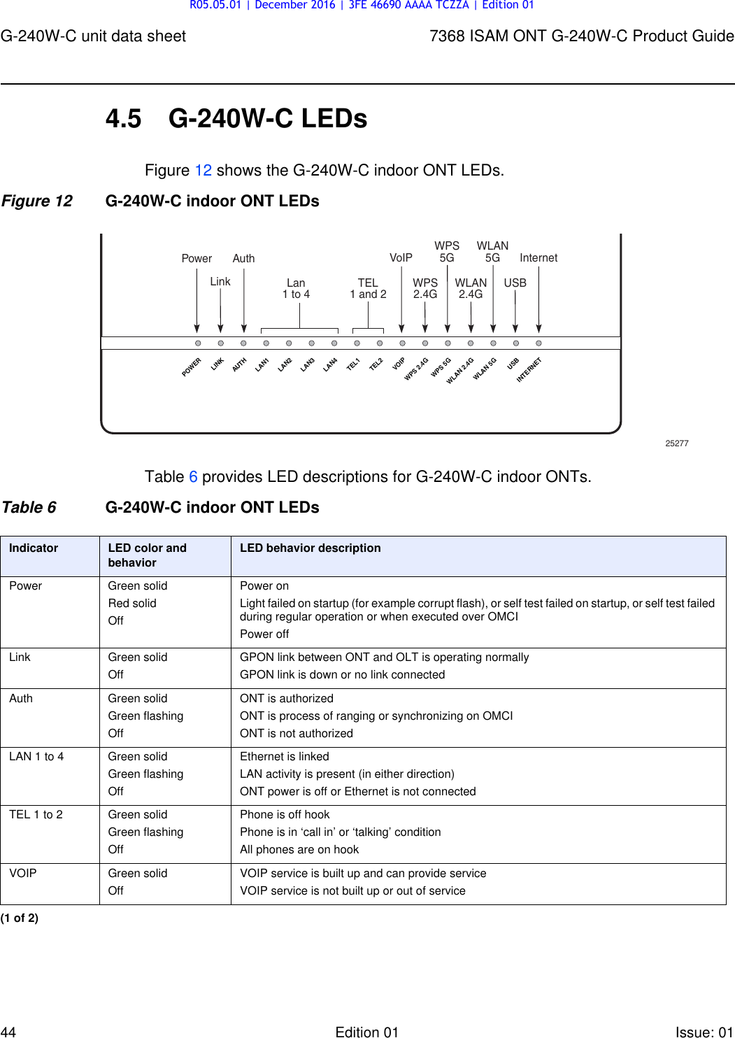 Page 44 of Nokia Bell G240W-C GPON ONU User Manual 7368 ISAM ONT G 240W B Product Guide