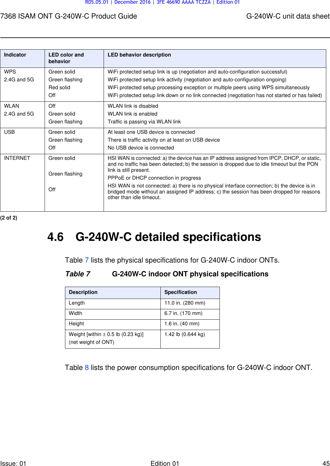Page 45 of Nokia Bell G240W-C GPON ONU User Manual 7368 ISAM ONT G 240W B Product Guide