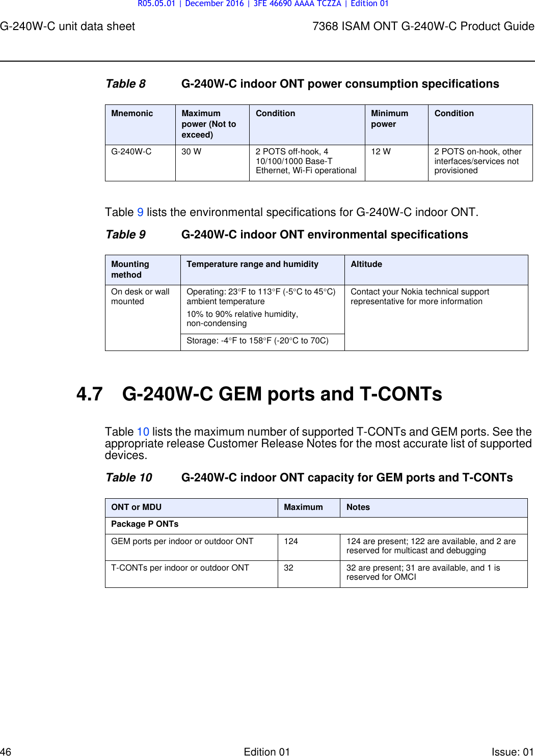 Page 46 of Nokia Bell G240W-C GPON ONU User Manual 7368 ISAM ONT G 240W B Product Guide