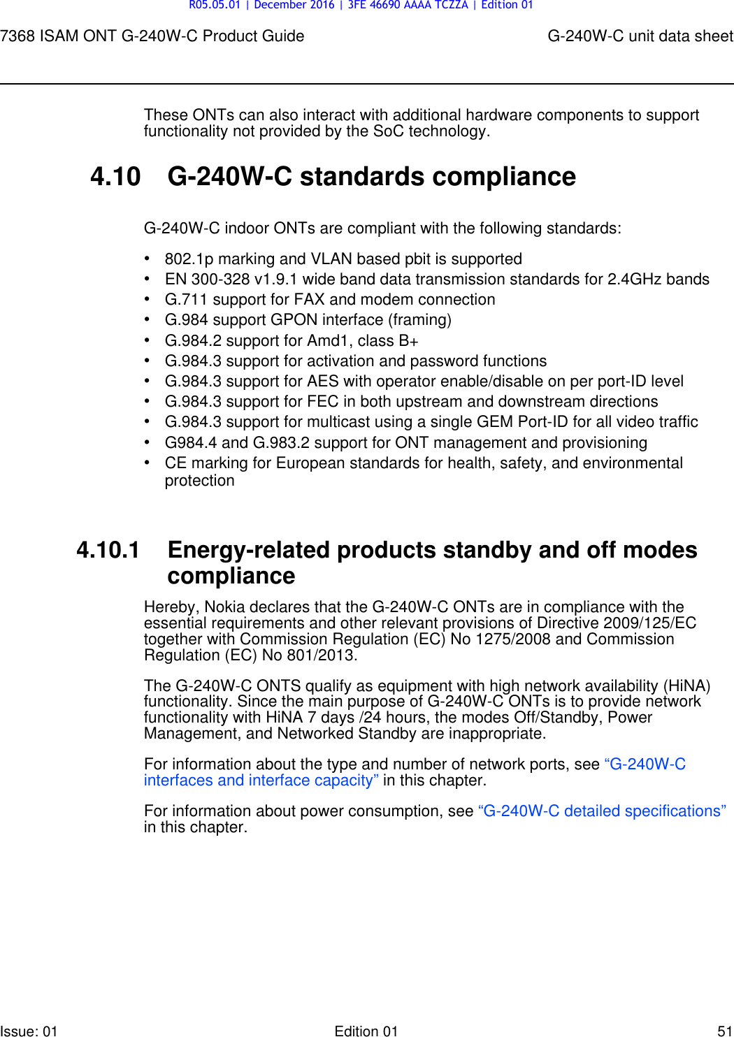 Page 51 of Nokia Bell G240W-C GPON ONU User Manual 7368 ISAM ONT G 240W B Product Guide