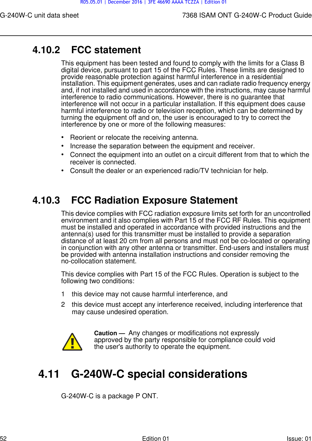 Page 52 of Nokia Bell G240W-C GPON ONU User Manual 7368 ISAM ONT G 240W B Product Guide