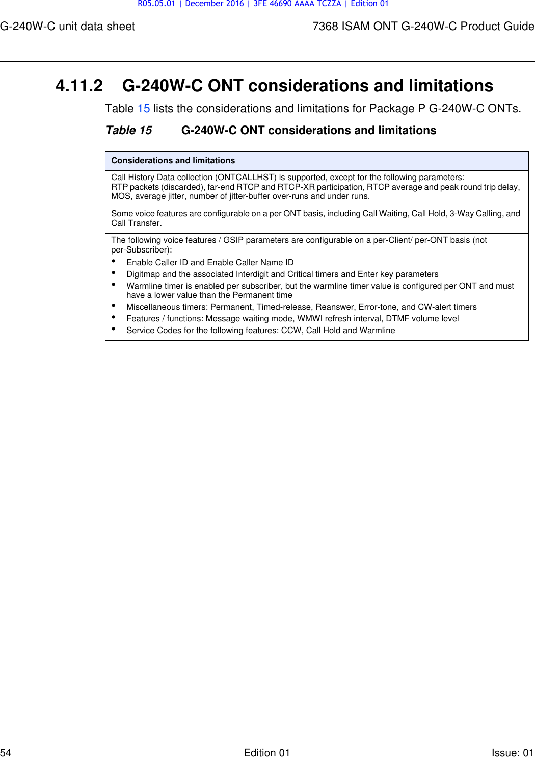 Page 54 of Nokia Bell G240W-C GPON ONU User Manual 7368 ISAM ONT G 240W B Product Guide