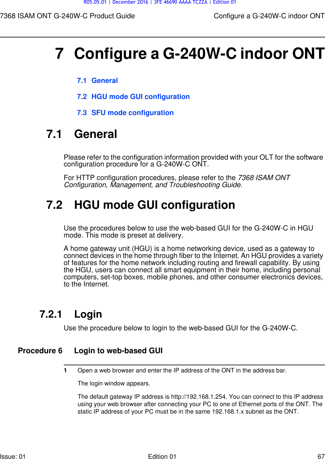 Page 67 of Nokia Bell G240W-C GPON ONU User Manual 7368 ISAM ONT G 240W B Product Guide