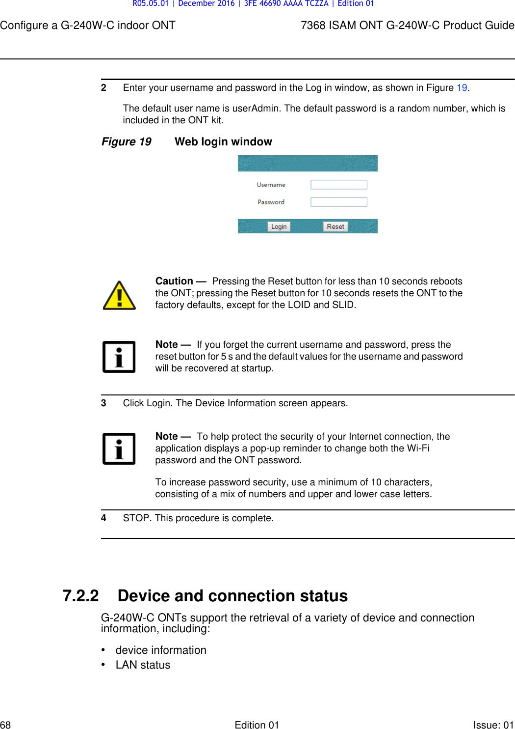 Page 68 of Nokia Bell G240W-C GPON ONU User Manual 7368 ISAM ONT G 240W B Product Guide