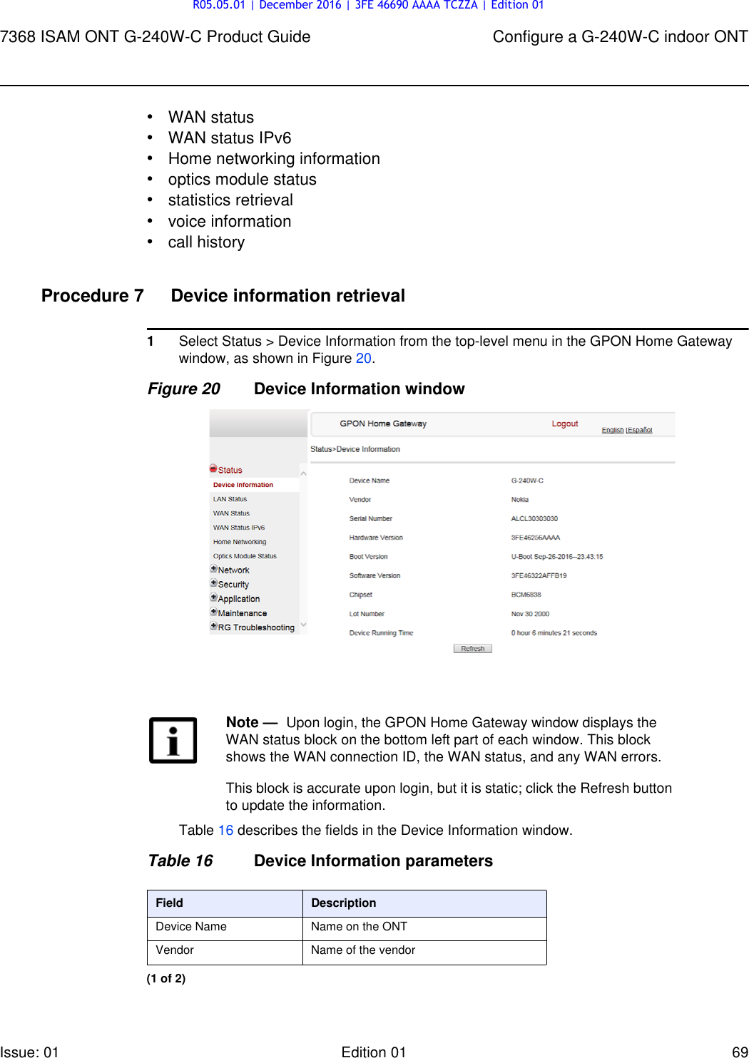 Page 69 of Nokia Bell G240W-C GPON ONU User Manual 7368 ISAM ONT G 240W B Product Guide