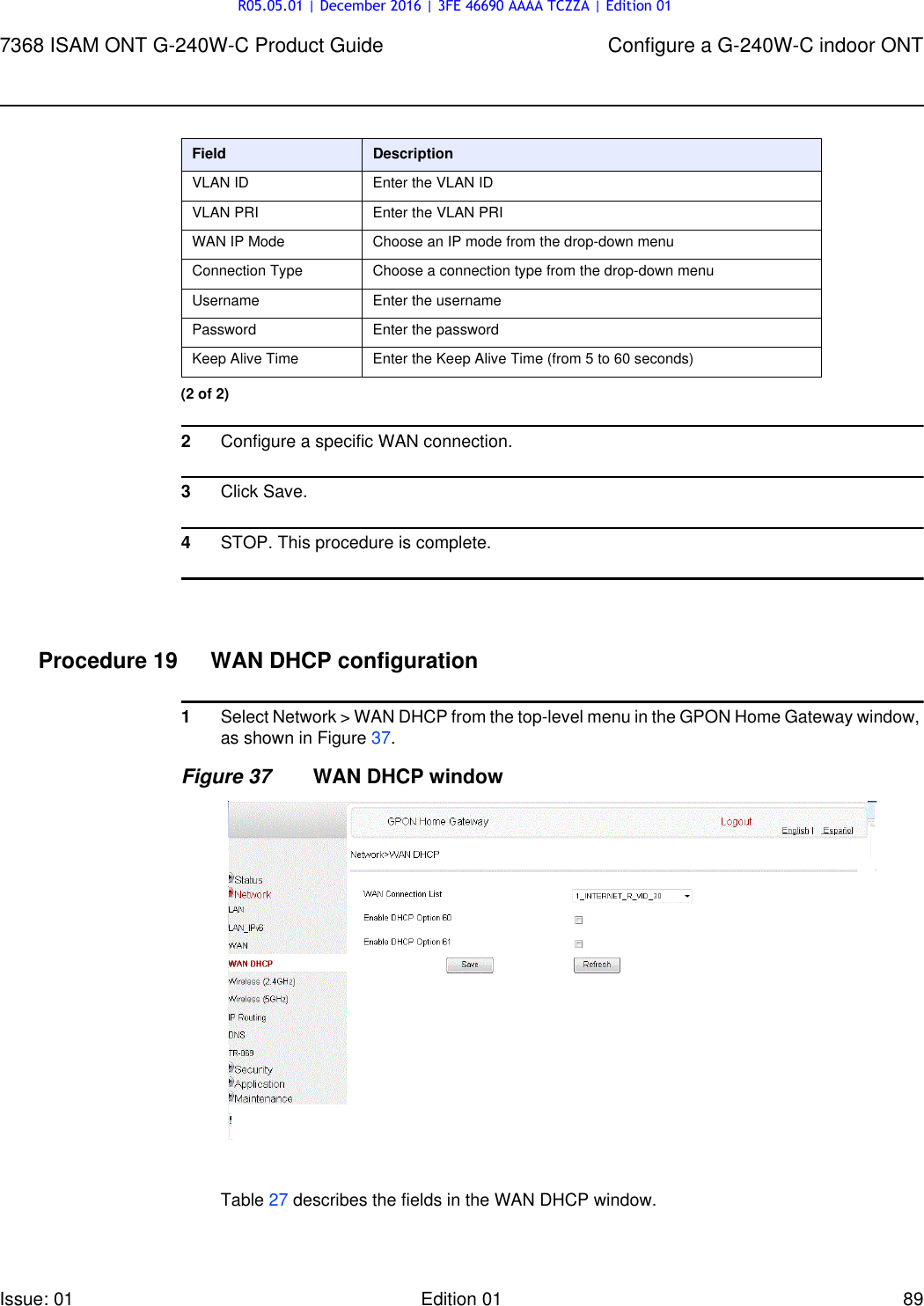 Page 89 of Nokia Bell G240W-C GPON ONU User Manual 7368 ISAM ONT G 240W B Product Guide