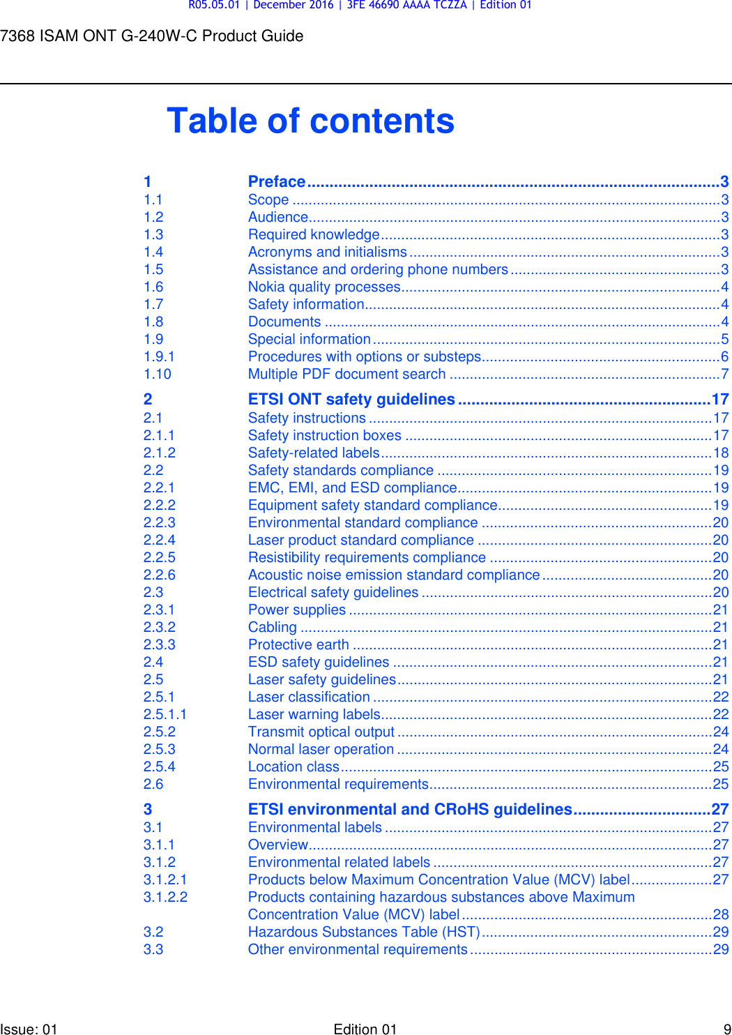 Page 9 of Nokia Bell G240W-C GPON ONU User Manual 7368 ISAM ONT G 240W B Product Guide