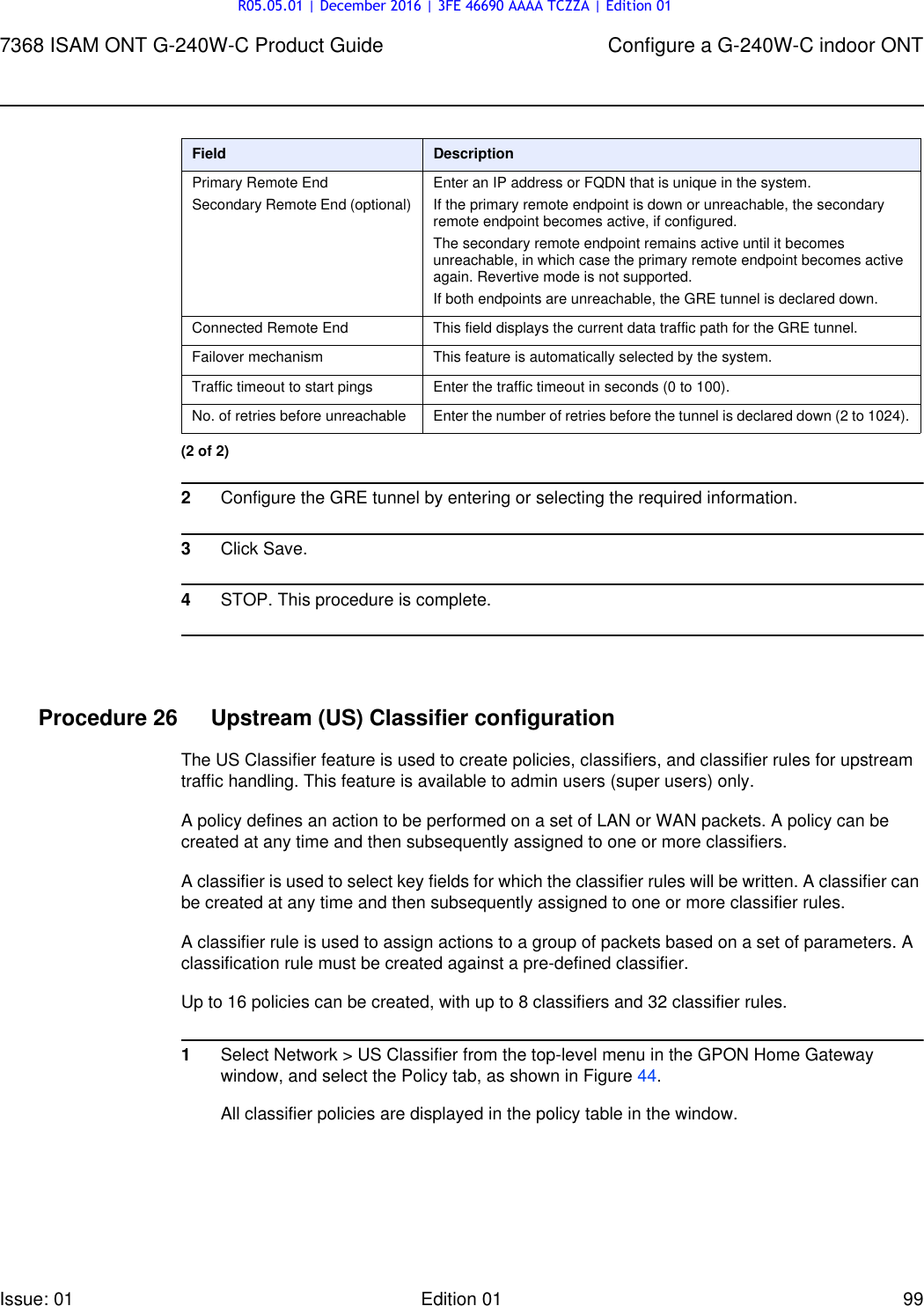 Page 99 of Nokia Bell G240W-C GPON ONU User Manual 7368 ISAM ONT G 240W B Product Guide