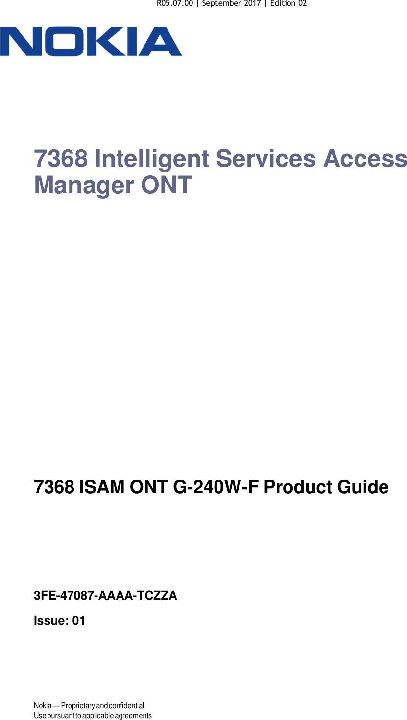 Page 1 of Nokia Bell G240WFV2 7368 ISAM GPON ONU User Manual 7368 ISAM ONT G 240W F Product Guide