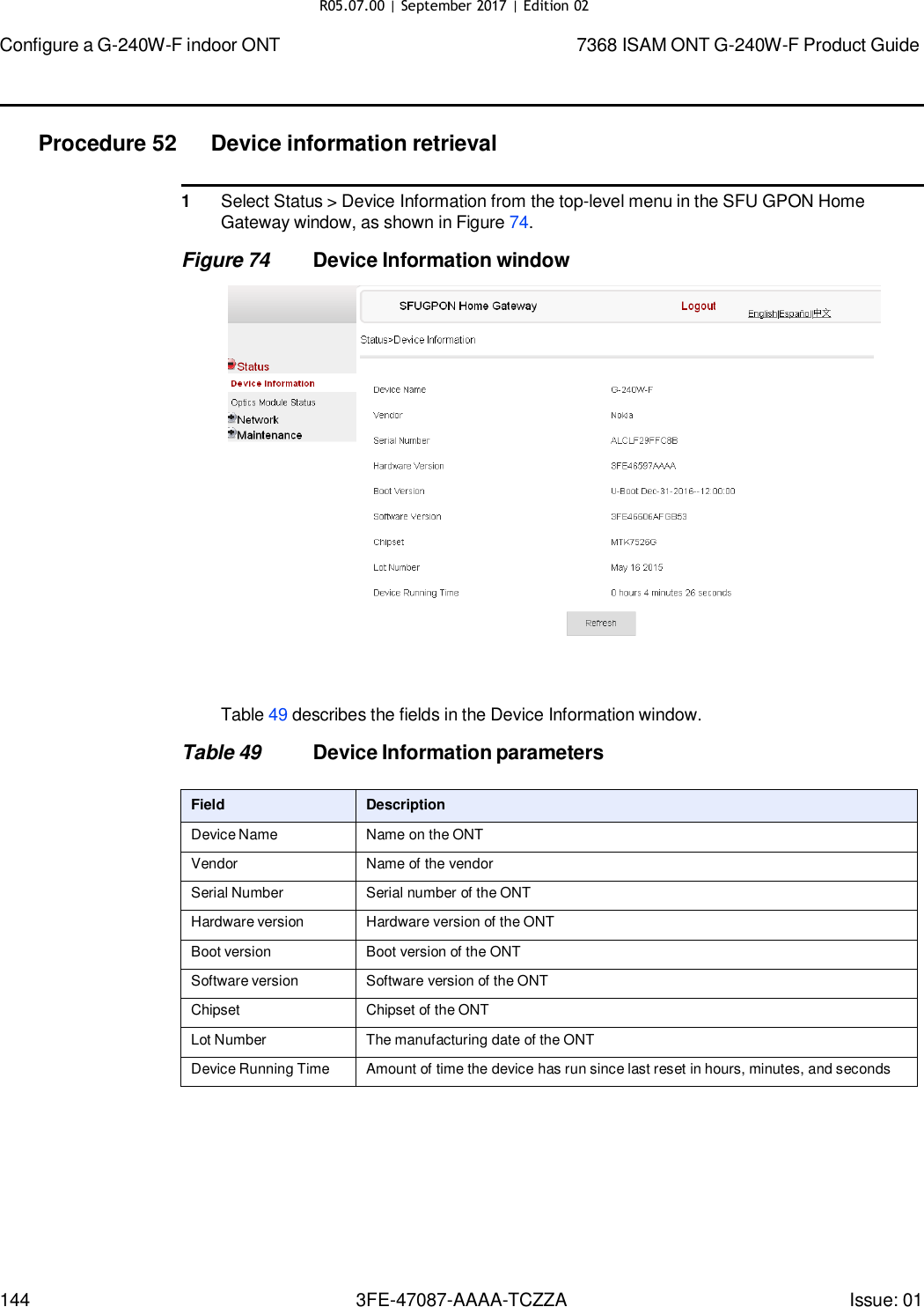 Page 138 of Nokia Bell G240WFV2 7368 ISAM GPON ONU User Manual 7368 ISAM ONT G 240W F Product Guide