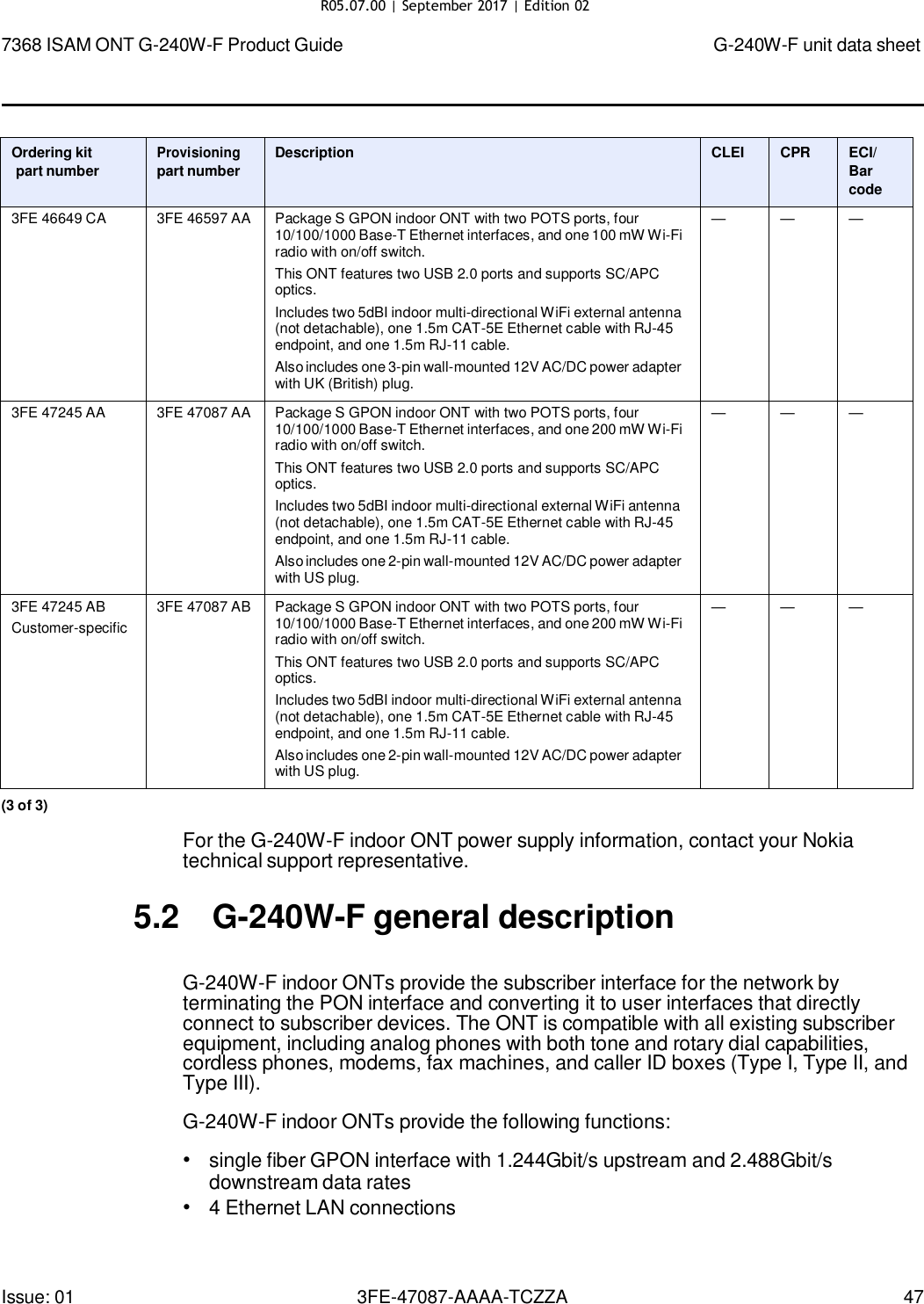 Page 44 of Nokia Bell G240WFV2 7368 ISAM GPON ONU User Manual 7368 ISAM ONT G 240W F Product Guide