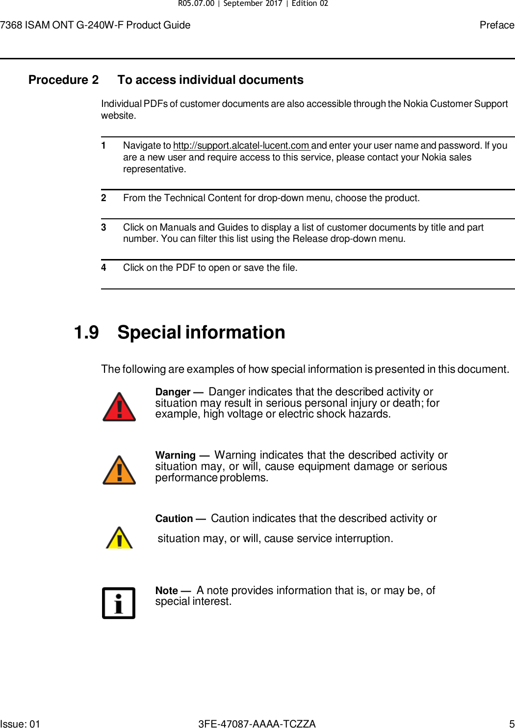 Page 5 of Nokia Bell G240WFV2 7368 ISAM GPON ONU User Manual 7368 ISAM ONT G 240W F Product Guide