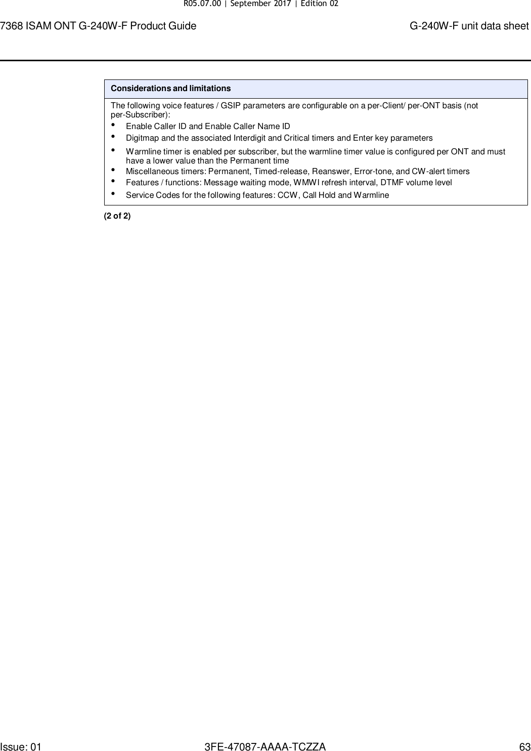 Page 60 of Nokia Bell G240WFV2 7368 ISAM GPON ONU User Manual 7368 ISAM ONT G 240W F Product Guide