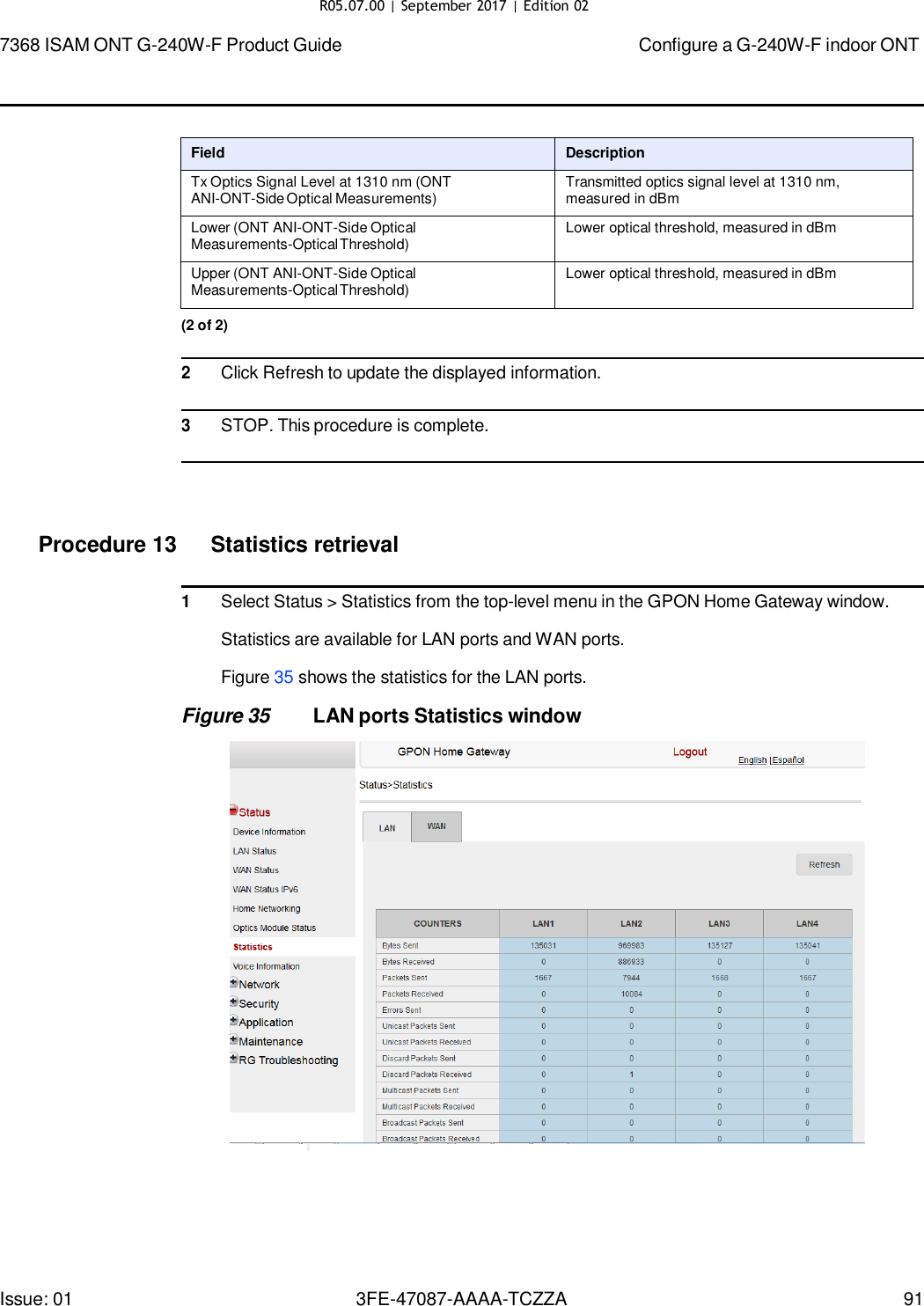 Page 85 of Nokia Bell G240WFV2 7368 ISAM GPON ONU User Manual 7368 ISAM ONT G 240W F Product Guide