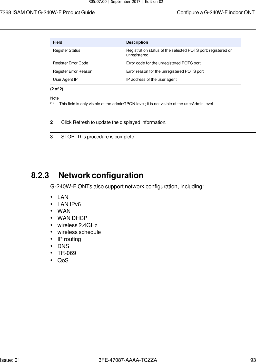 Page 87 of Nokia Bell G240WFV2 7368 ISAM GPON ONU User Manual 7368 ISAM ONT G 240W F Product Guide