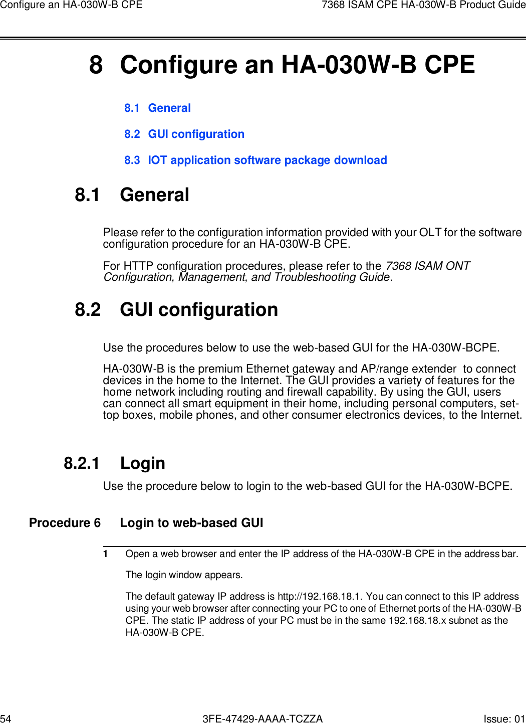 Page 54 of Nokia Bell HA030WB 7368 Intelligent Services Access Manager CPE User Manual 7368 ISAM CPE HA 020W A Product Guide