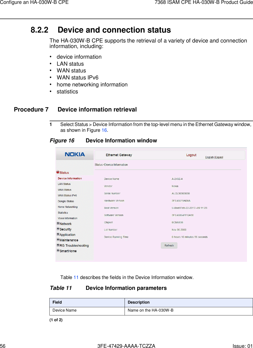 Page 56 of Nokia Bell HA030WB 7368 Intelligent Services Access Manager CPE User Manual 7368 ISAM CPE HA 020W A Product Guide