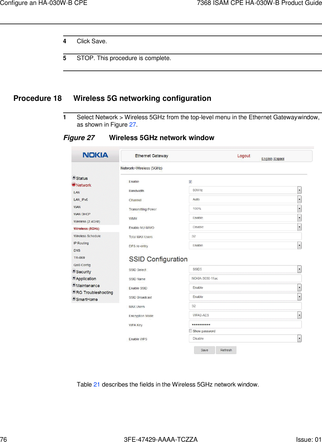 Page 76 of Nokia Bell HA030WB 7368 Intelligent Services Access Manager CPE User Manual 7368 ISAM CPE HA 020W A Product Guide