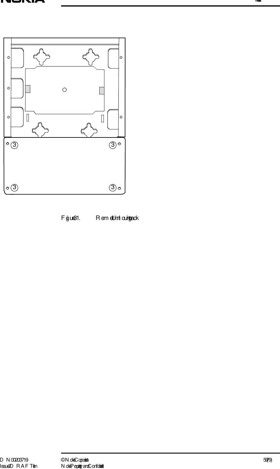 InstallationD N 00203719 ©  N okia Corporation 59 (79)I ssue 2 D RAFT 1 - en N okia Proprietary and C onf identialFigure 31. Remote Unit m ounting rack 3 33 3