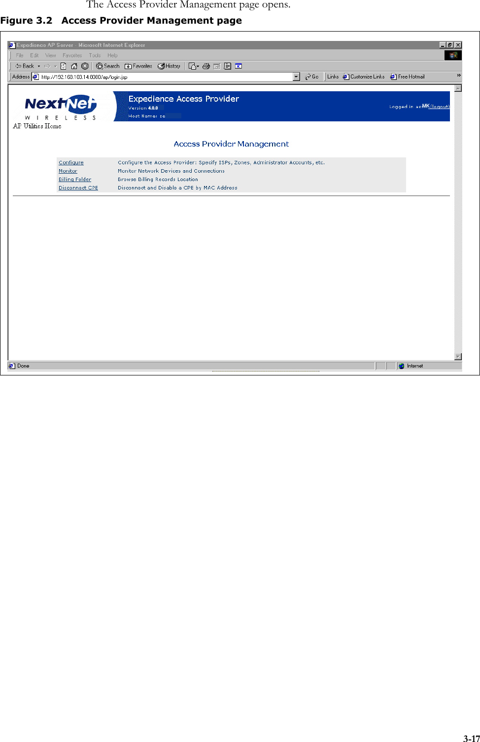 3-17The Access Provider Management page opens.Figure 3.2 Access Provider Management page4.0.0 MK