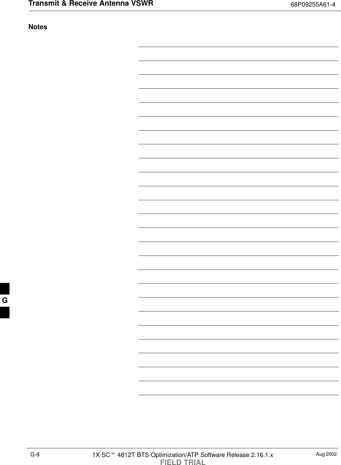 Transmit &amp; Receive Antenna VSWR 68P09255A61-4Aug 20021X SCt 4812T BTS Optimization/ATP Software Release 2.16.1.xFIELD TRIALG-8NotesG