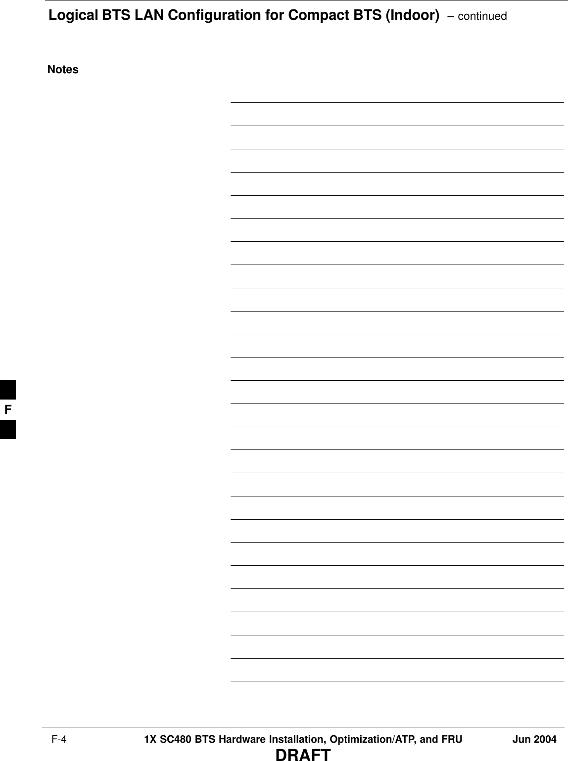 Logical BTS LAN Configuration for Compact BTS (Indoor)  – continued F-4 1X SC480 BTS Hardware Installation, Optimization/ATP, and FRU Jun 2004DRAFTNotesF