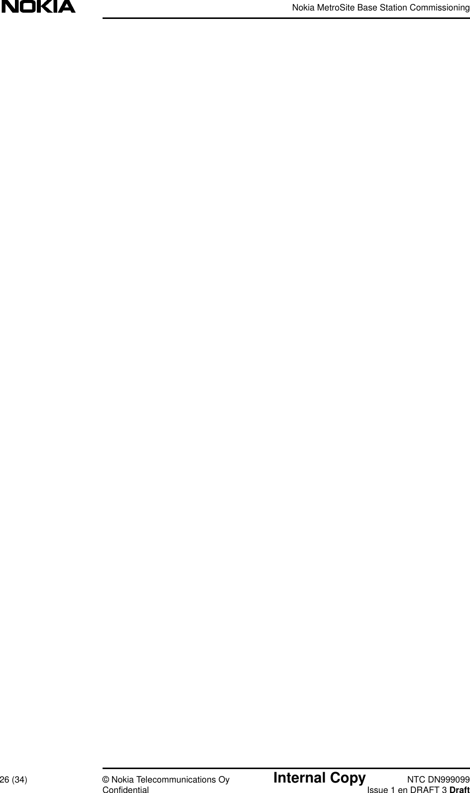 Nokia MetroSite Base Station Commissioning26 (34) © Nokia Telecommunications Oy Internal Copy NTC DN999099Confidential Issue 1 en DRAFT 3 Draft
