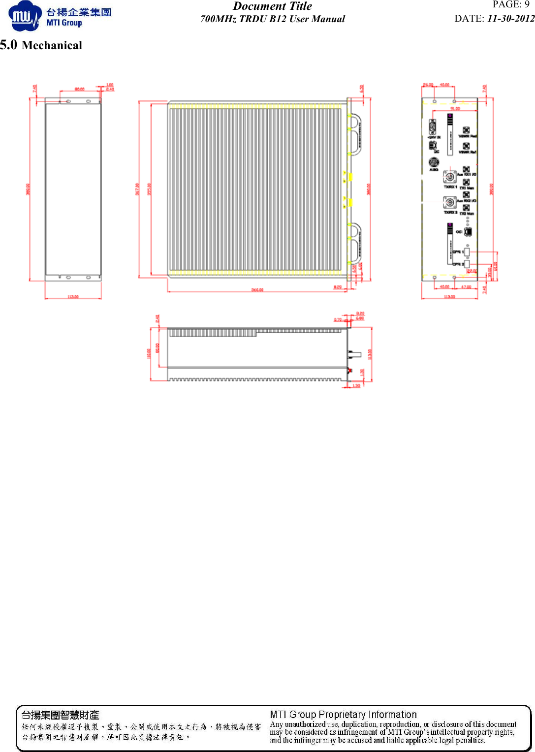  Document Title PAGE: 9 700MHz TRDU B12 User Manual DATE: 11-30-2012          5.0 Mechanical              